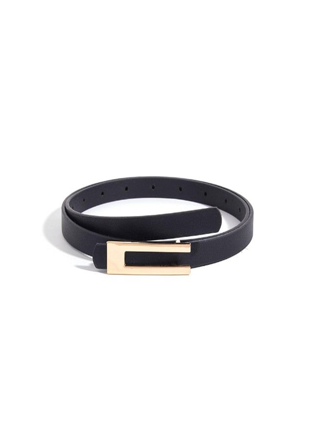 QFSH Women PU Leather Belt Retro Versatile Skinny Waist Belt with Gold Buckle Black Thin Belt for Dress Pants Jeans - Image 1
